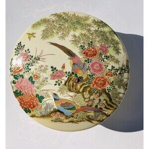 VINTAGE JAPANESE PILLS/JEWELRY  4.4" DIAMETER X 1.5"  BIRDS, FLOWERS AND ROSES